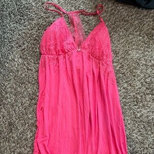 Victoria's Secret women's hot pink cotton slip dress with lace size large